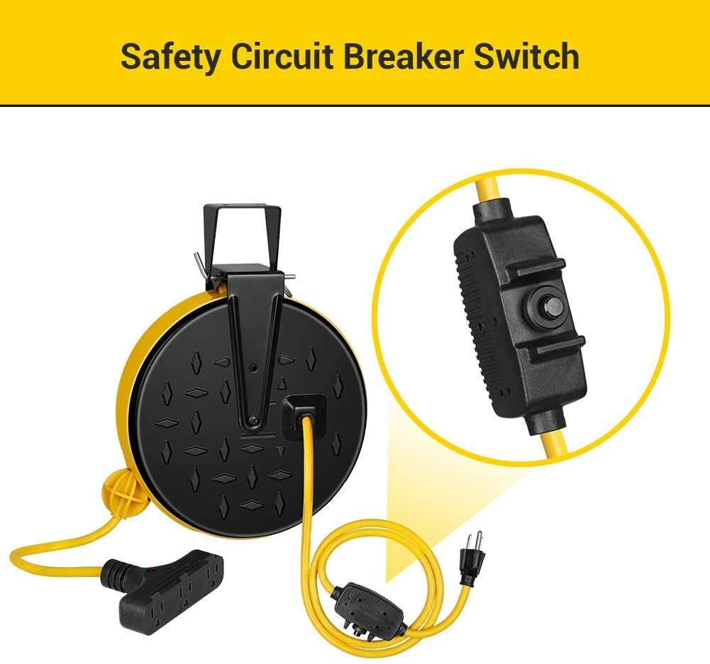 DEWENWILS 30 Ft Retractable Extension Cord Reel 16/3 SJTW Power Cord 10 Amp