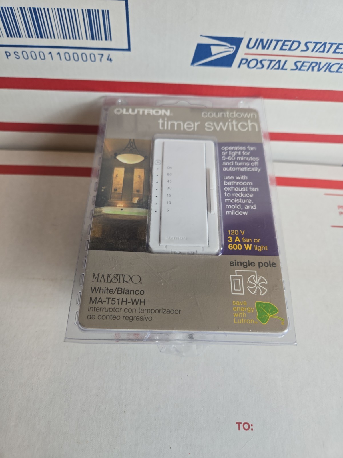 LUTRON Countdown Timer Switch 3 amp 600 watt Fan/Light Single Pole 5-60 Minutes