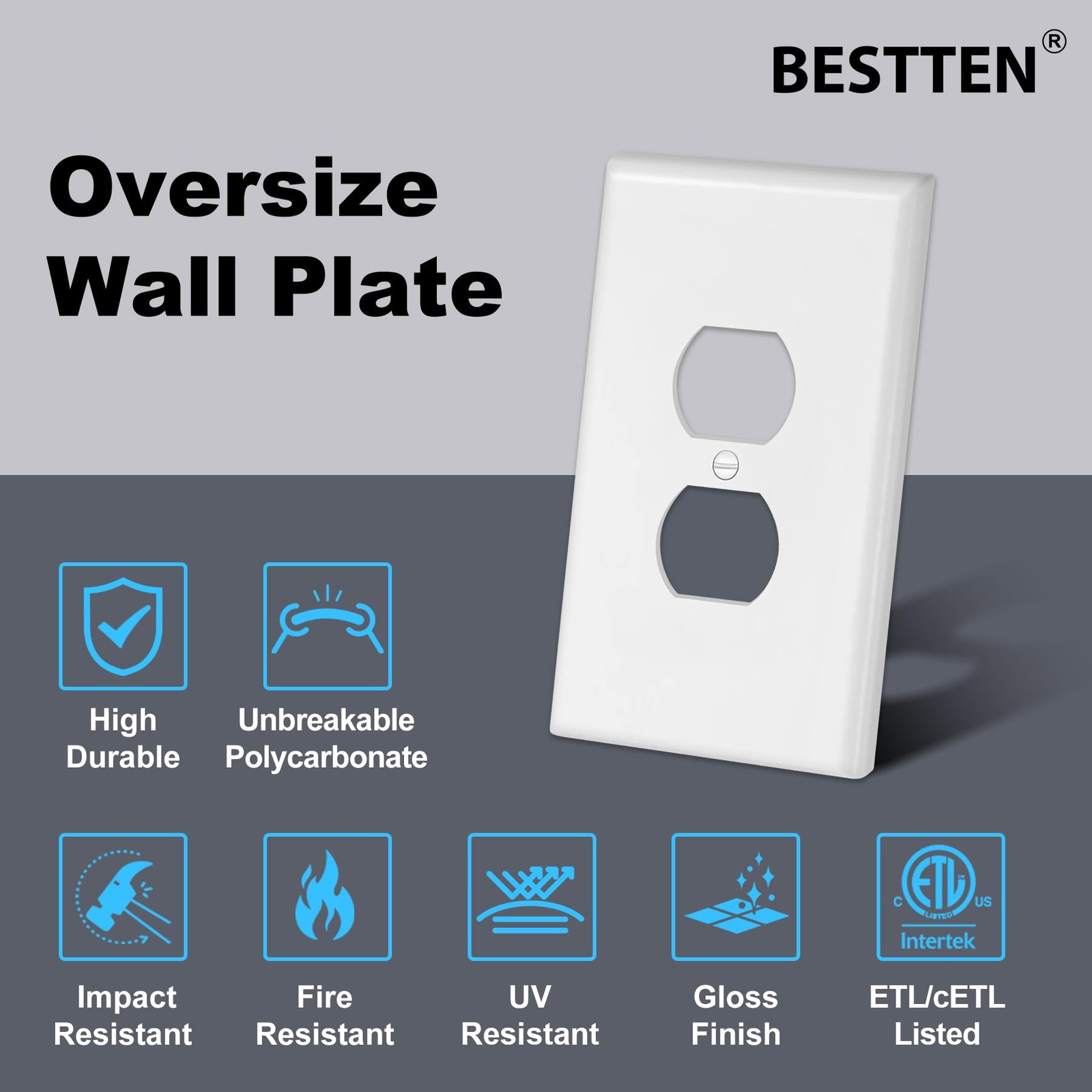 10 Pack 1-Gang Jumbo Duplex Receptacle Outlet Wall Plate Over-Size Unbreakabl
