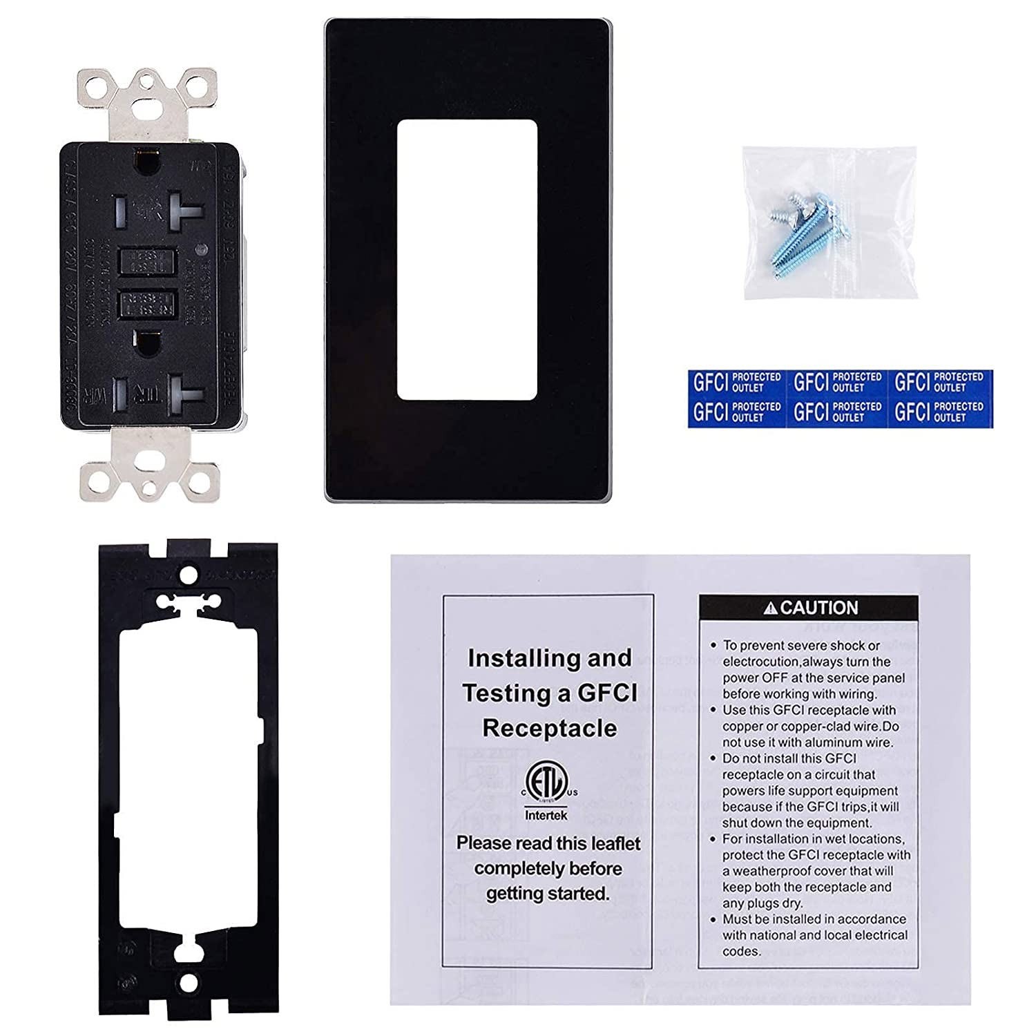 6PK 20A Black GFCI Outlet Easy Install WR TR & ETL Rated LED Status Light Home