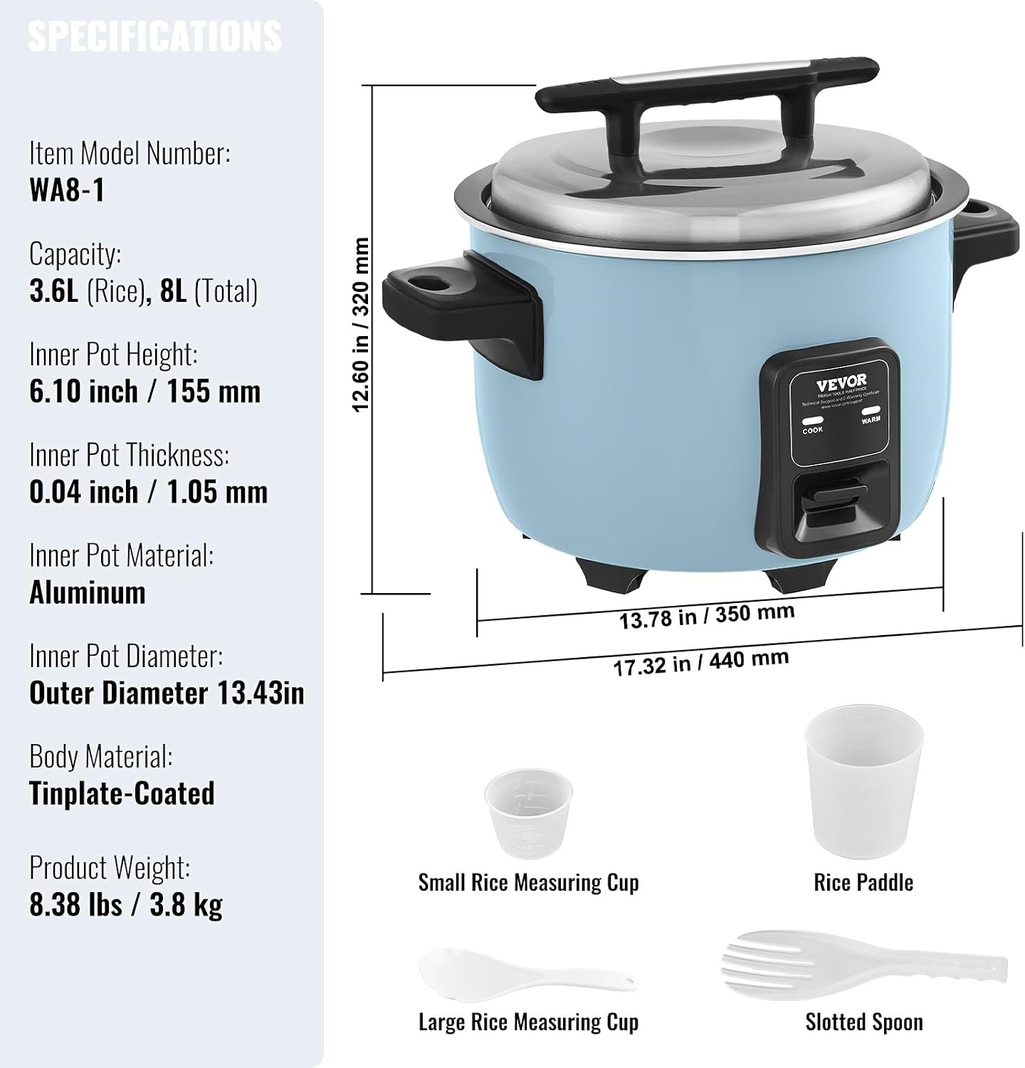 VEVOR Commercial Rice Cooker, 40-Cup Rice Cooker, 8.45 Qt / 8 Liter Large…
