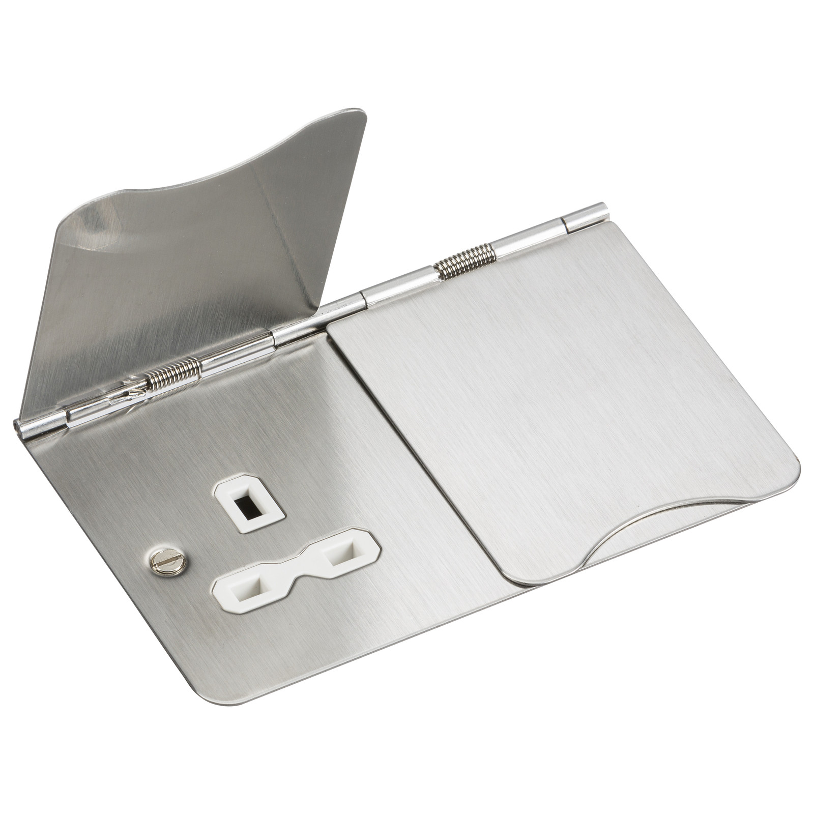 13A 2G unswitched floor socket – brushed chrome with white insert