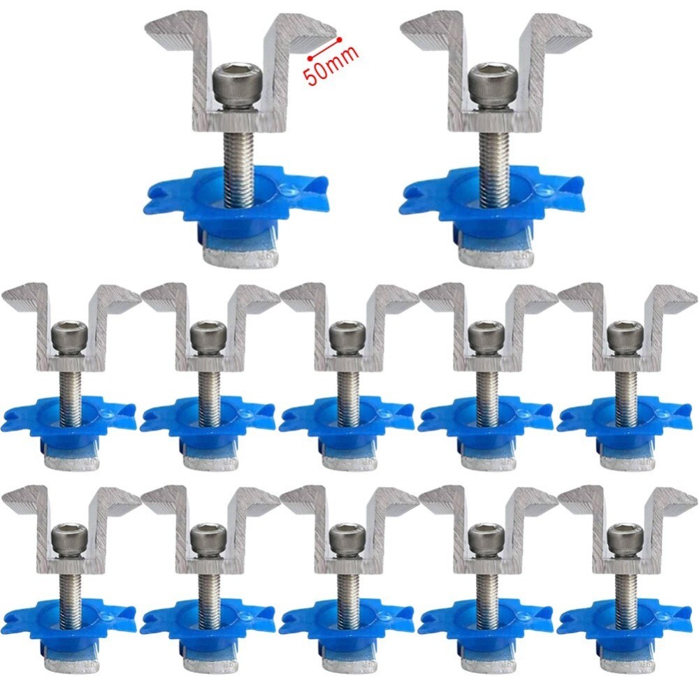 12Pcs Set Aluminium Alloy Clamps Fixture For Mounting-Rail Bracket Solar Panel
