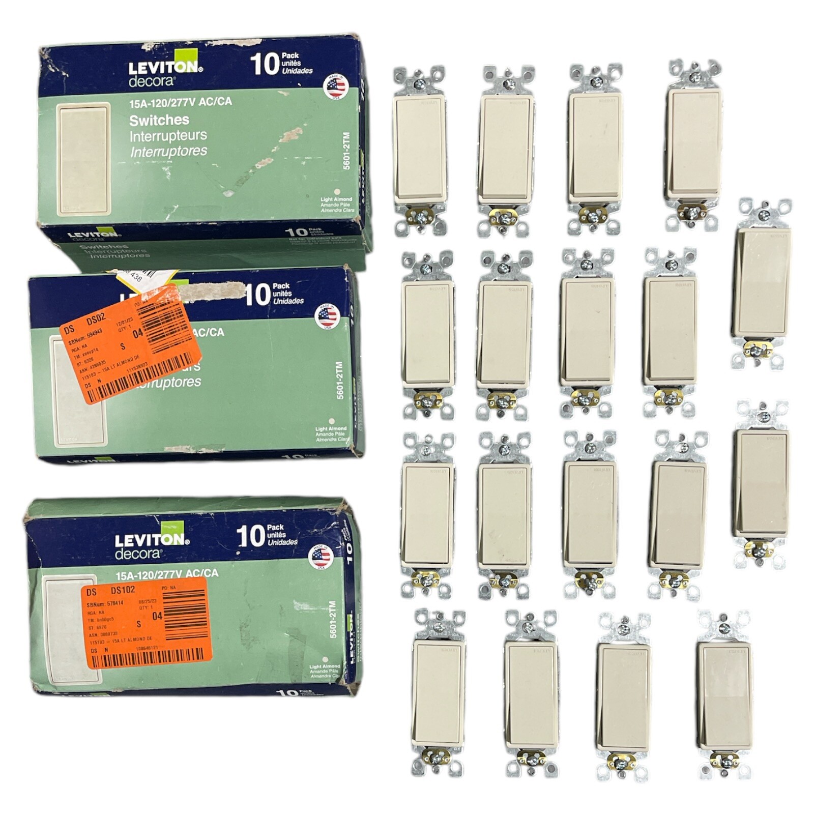 Leviton Decora 15A 120/277V, Switch- Light Almond – 5601-2TM (48 Switches)