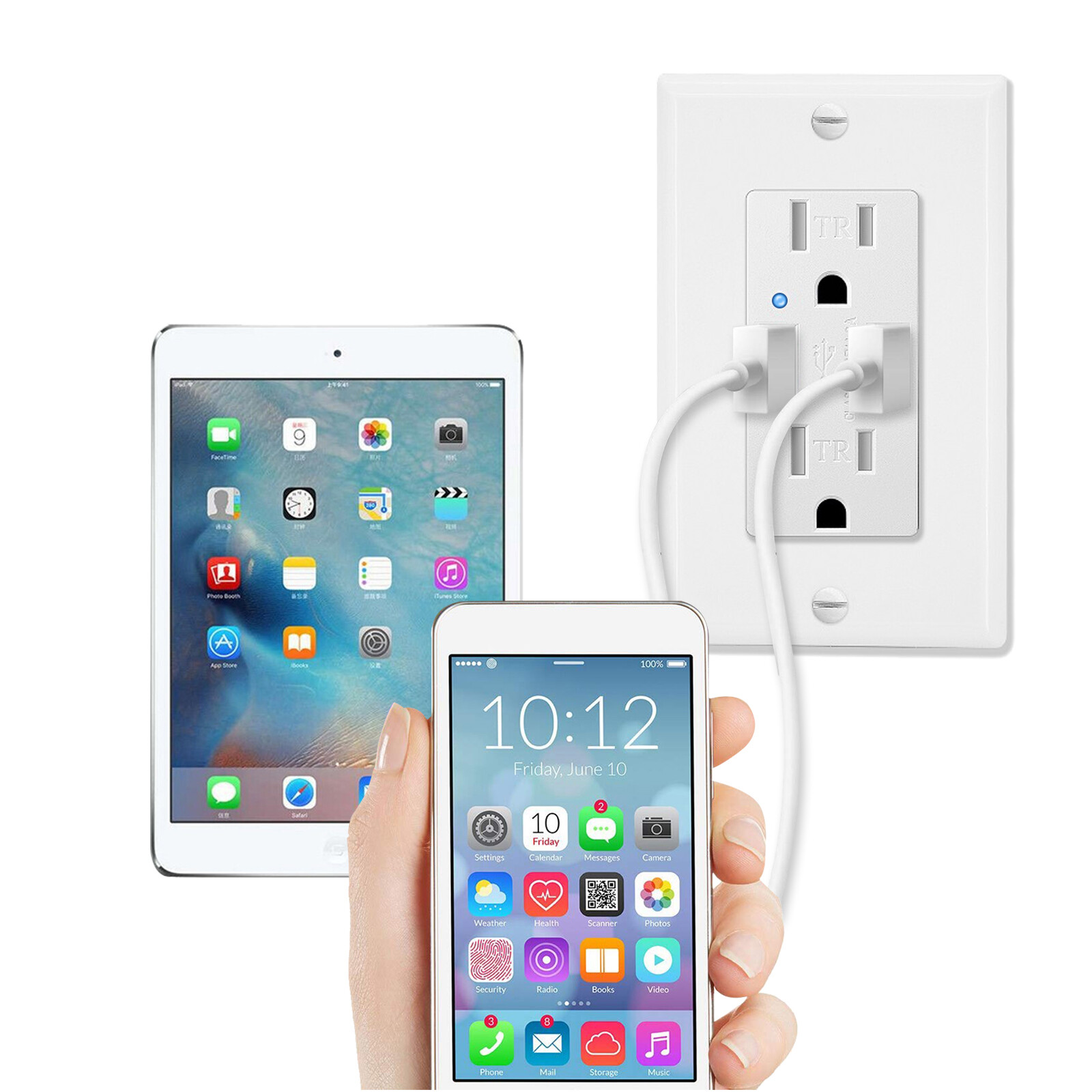 Electric Dual USB Outlet Wall Tamper-Resistant 15A AC Power Socket /wall plate