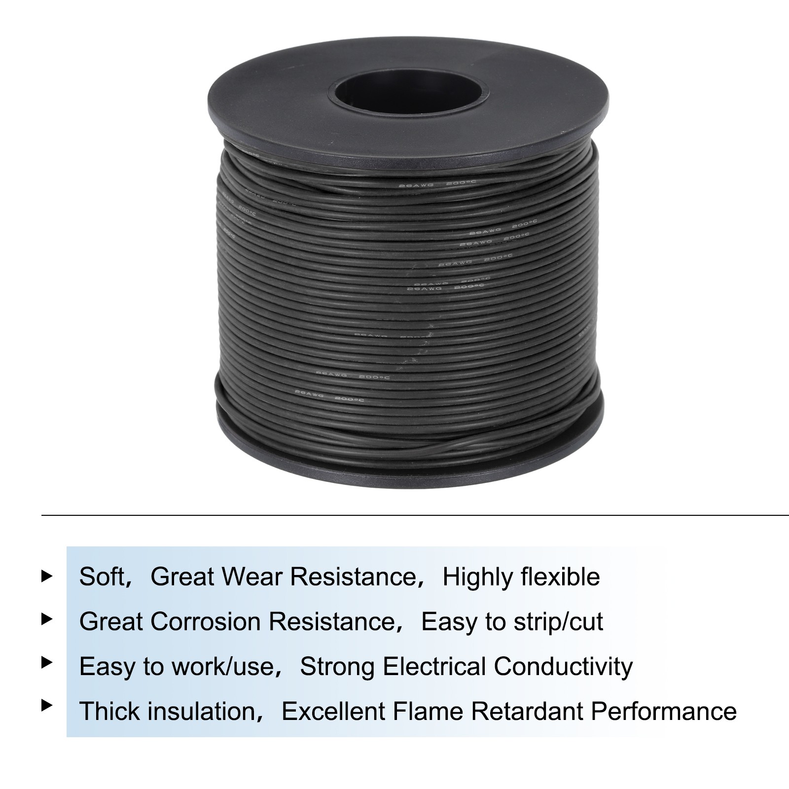 26 Gauge Silicone Wire 26AWG Electrical Stranded Tinned Copper 246ft Black
