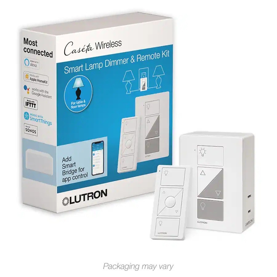 Lutron Caseta P-PKG1P-WH-R Wireless Smart Lighting Lamp Dimmer and Remote Kit