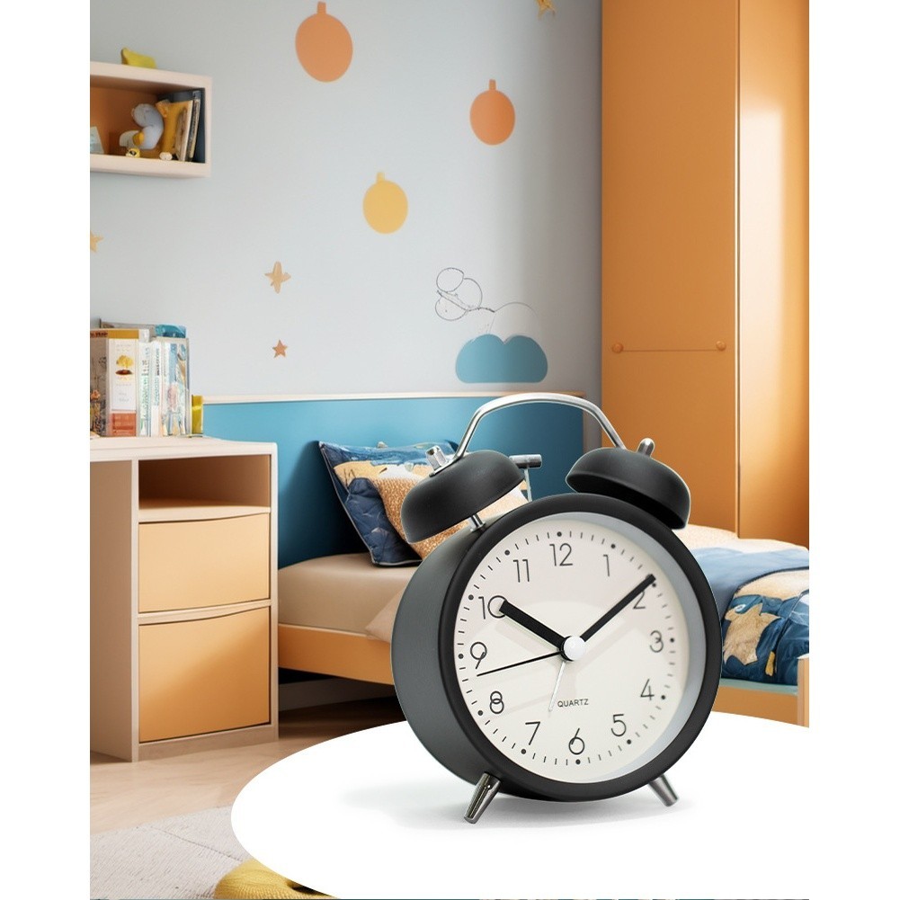 Student Alarm Clock Metal Casing Glow in Dark Silent Sweep Second Hand