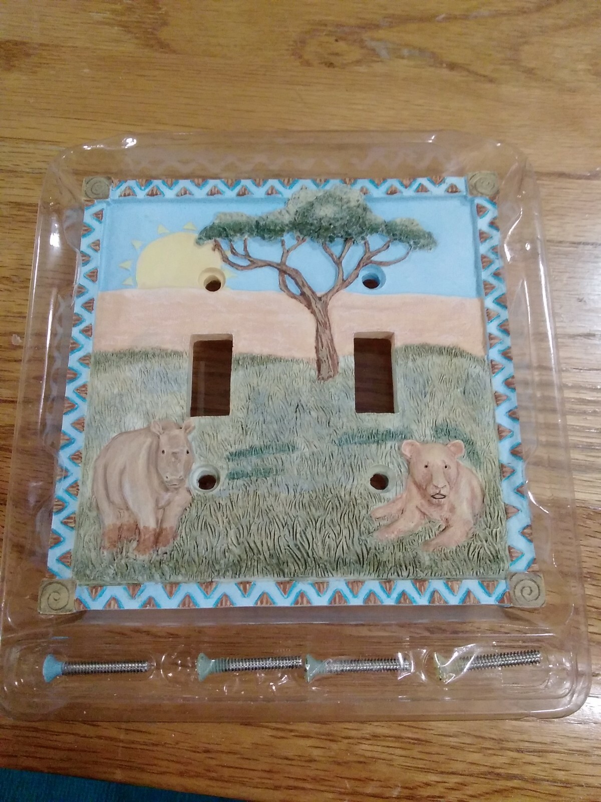 Borders Unlimited -Safari-Rhino-Lion- Double Light Switch Plate Cover 3D New