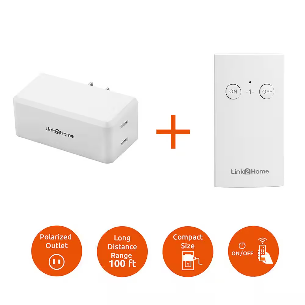 Wireless Indoor Remote Control Outlet Switch with 1 RCV and 1 Remote
