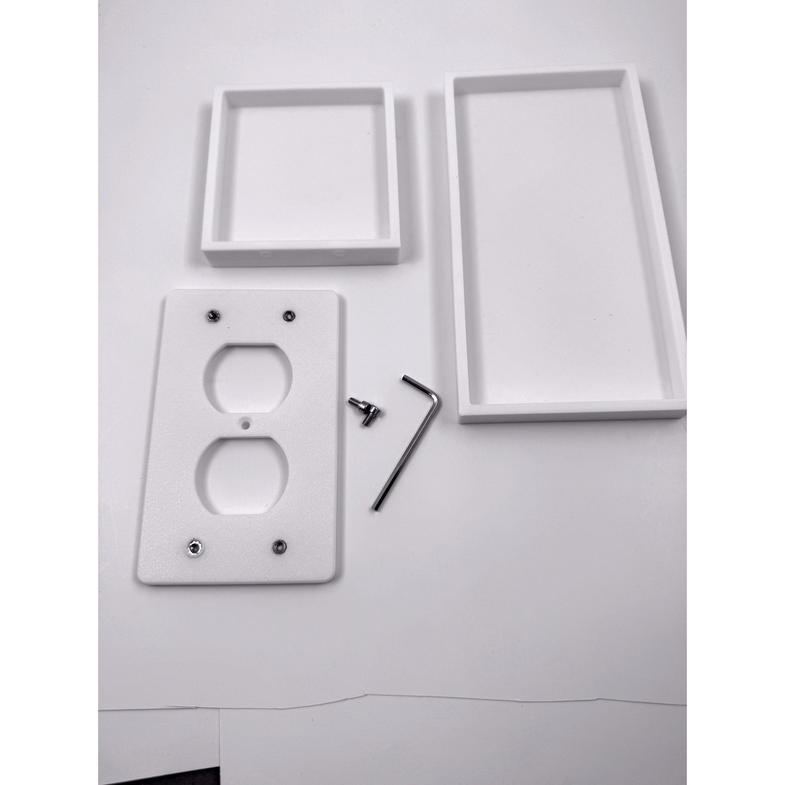 White 3D Printed Wall Plate Outlet Shelf Set with 2 Modular Shelves