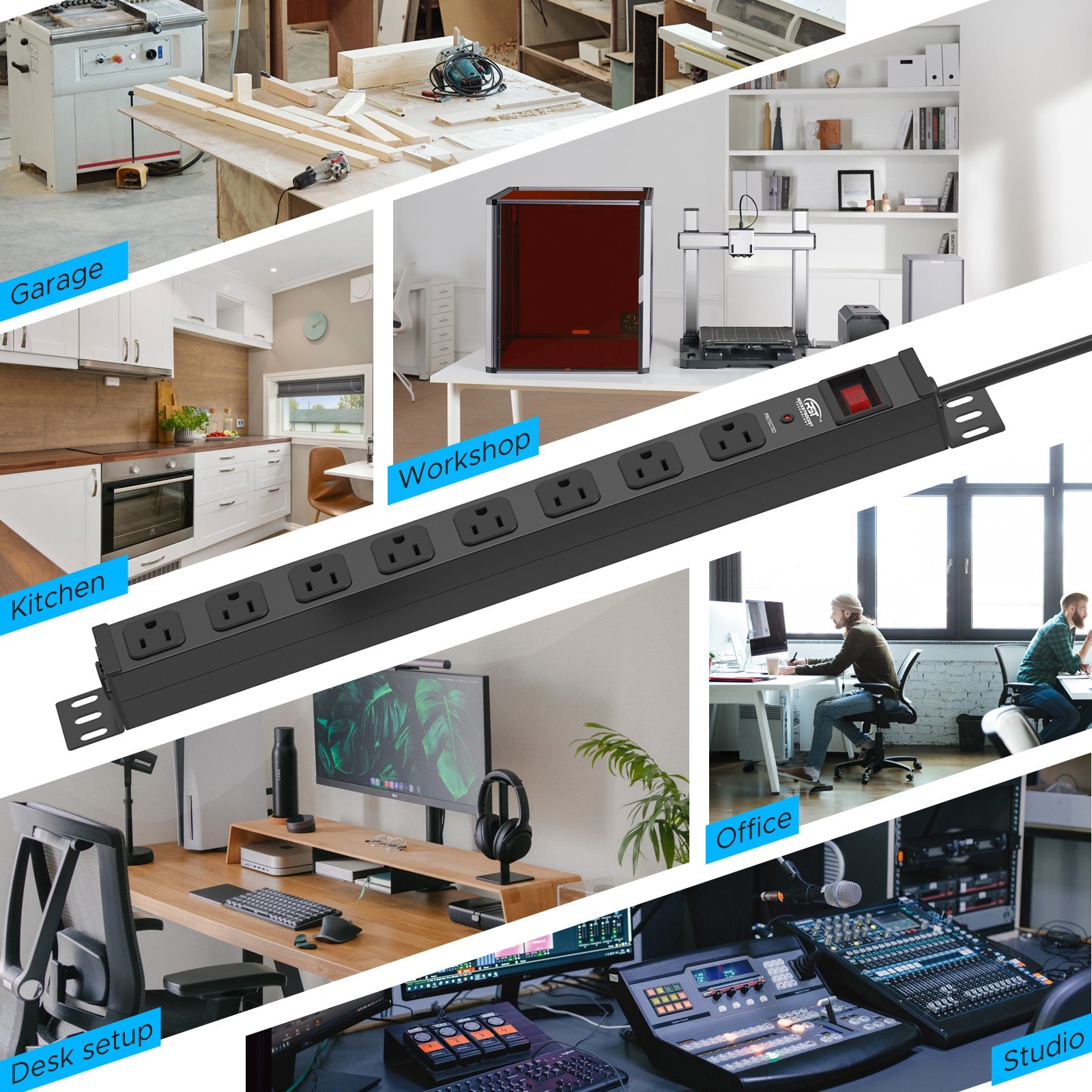 8-Outlet HeavyDuty Industrial Power strip with 2100J Surge Protector(ETL Listed)