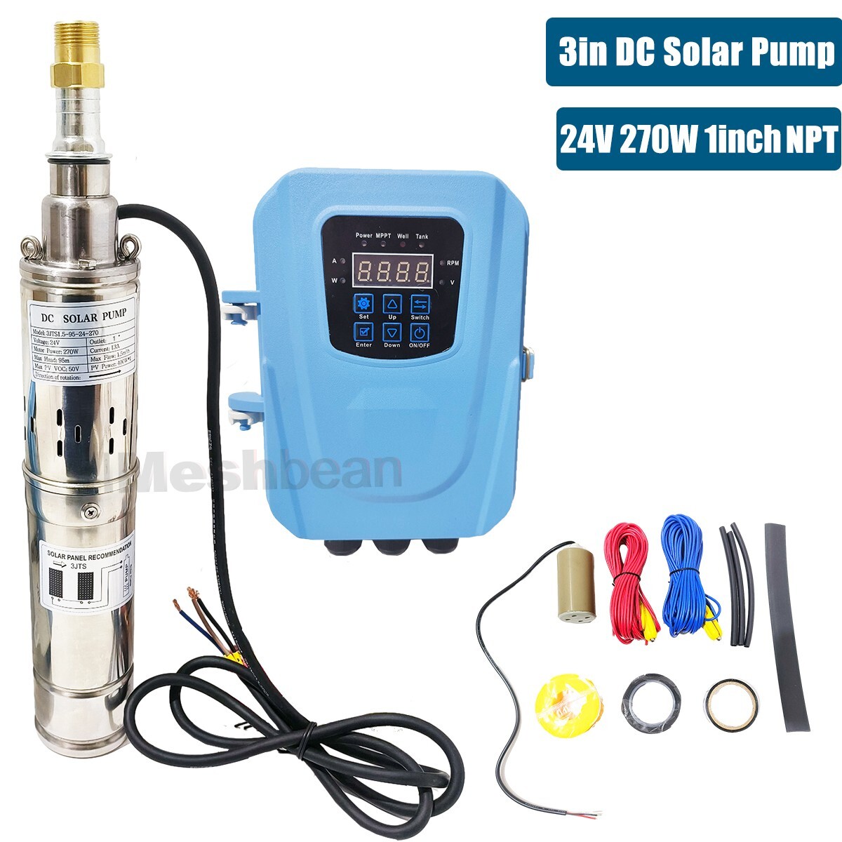 3″ Solar Pump Submersible Pump Bore DC 24V 270W Deep Well Pump + MPPT Controller