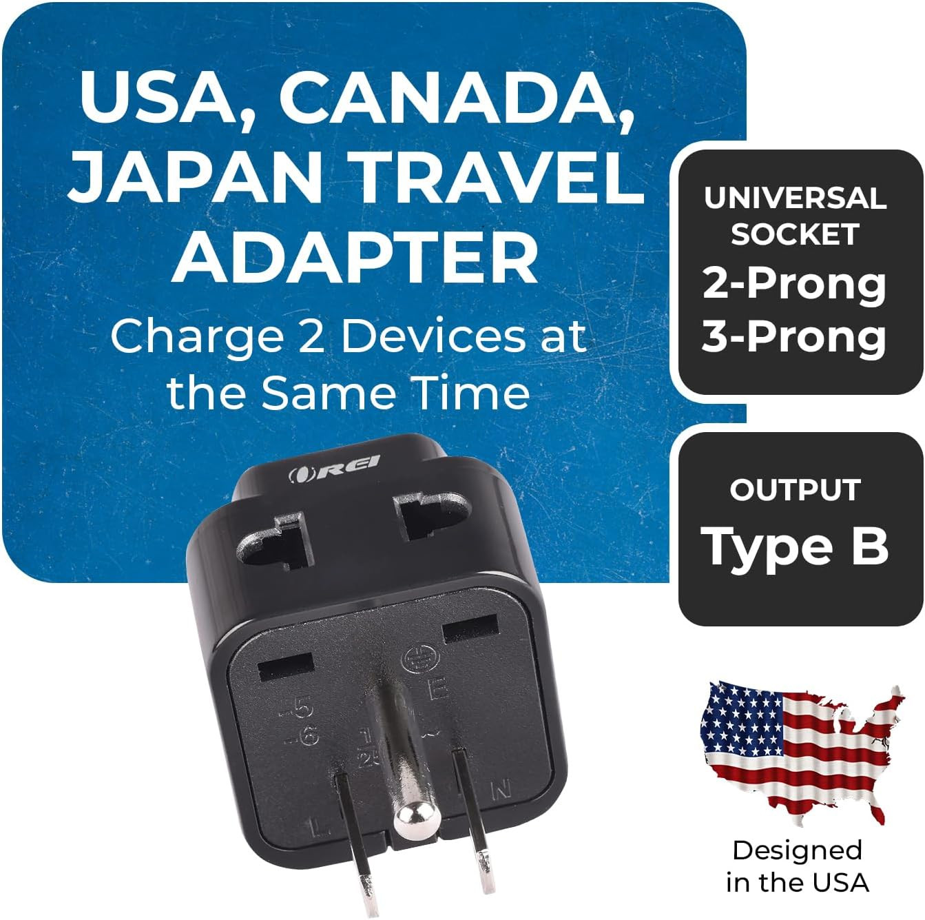 USA, Canada Adapter Plug, Europe, UK, China to US American Adaptor – Grounded –