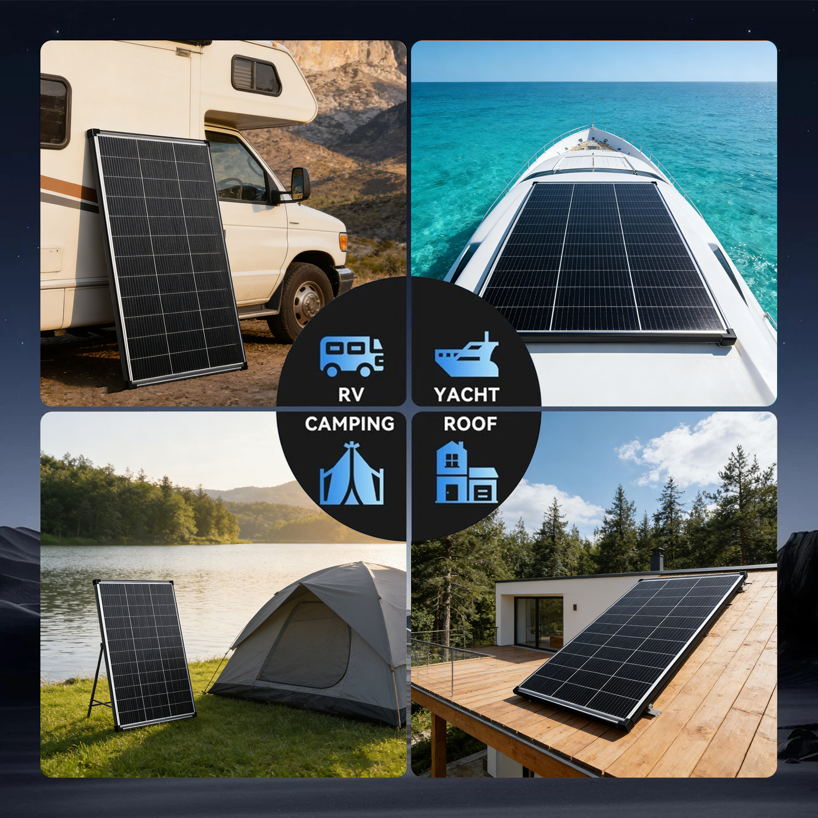 Bifacial 200W Watt Solar Panel N-Type Mono 18V 18BB Home RV Camping PV Off Grid