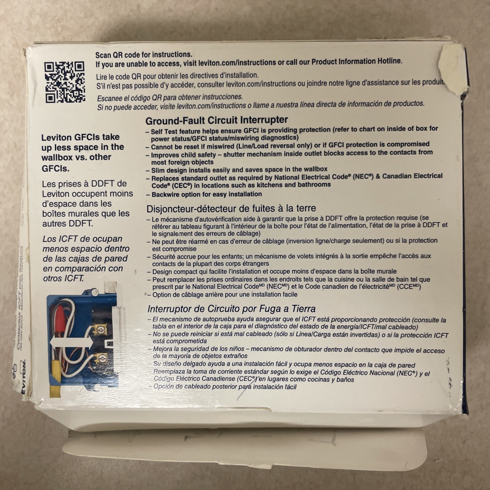 Leviton GFTR1-3W White 15A 125V Thermoplastic Tamper Resistant GFCI Receptacle