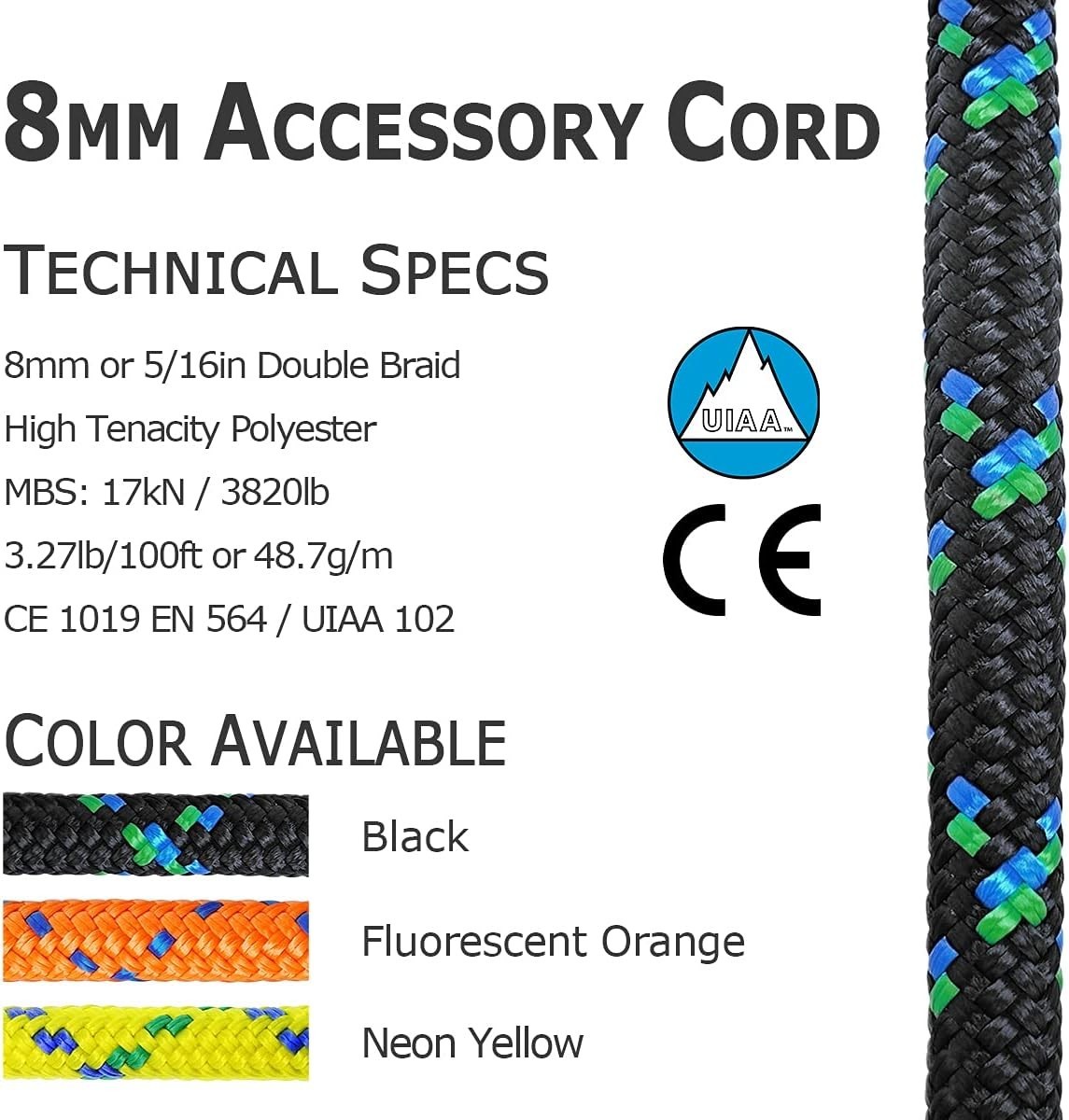 20ft 8mm Polyester Accessory Cord – Abrasion Resistant for Outdoor Adventures