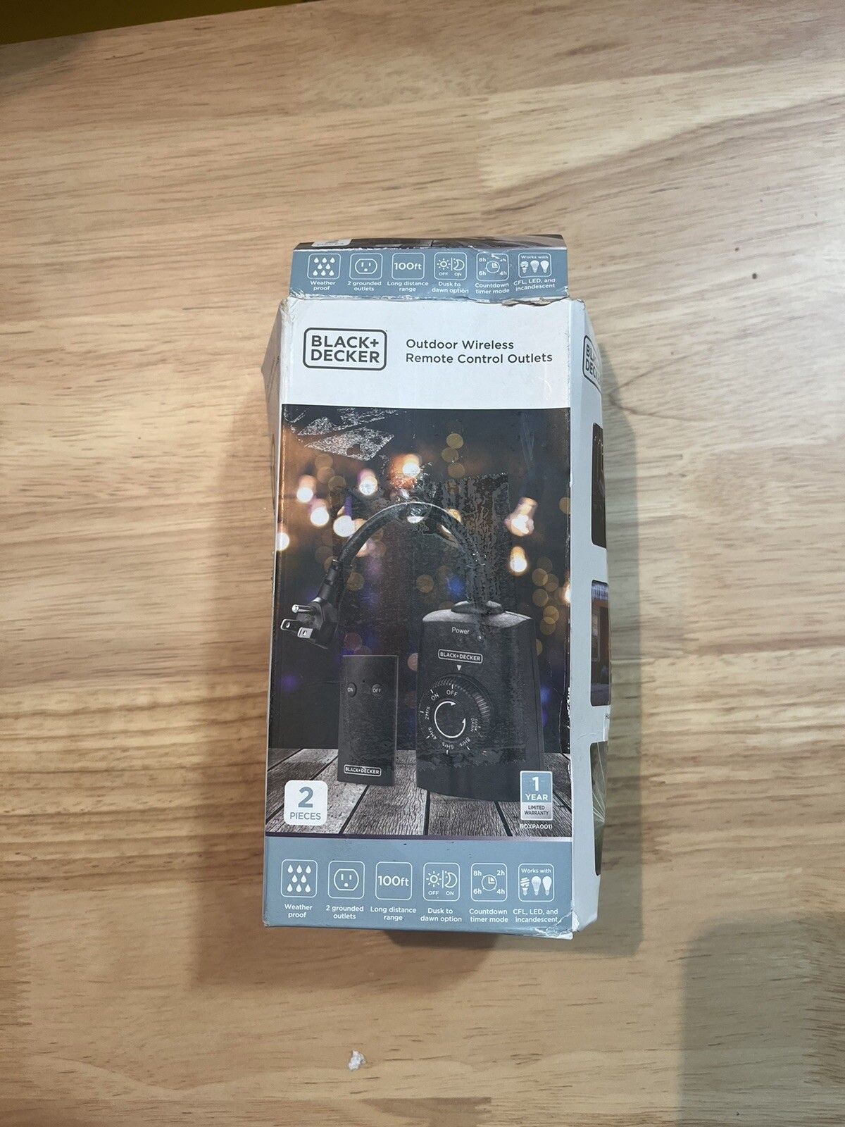 Black+Decker Outdoor Wireless Remote Control Outlet Dusk To Dawn Timer Weatherpr