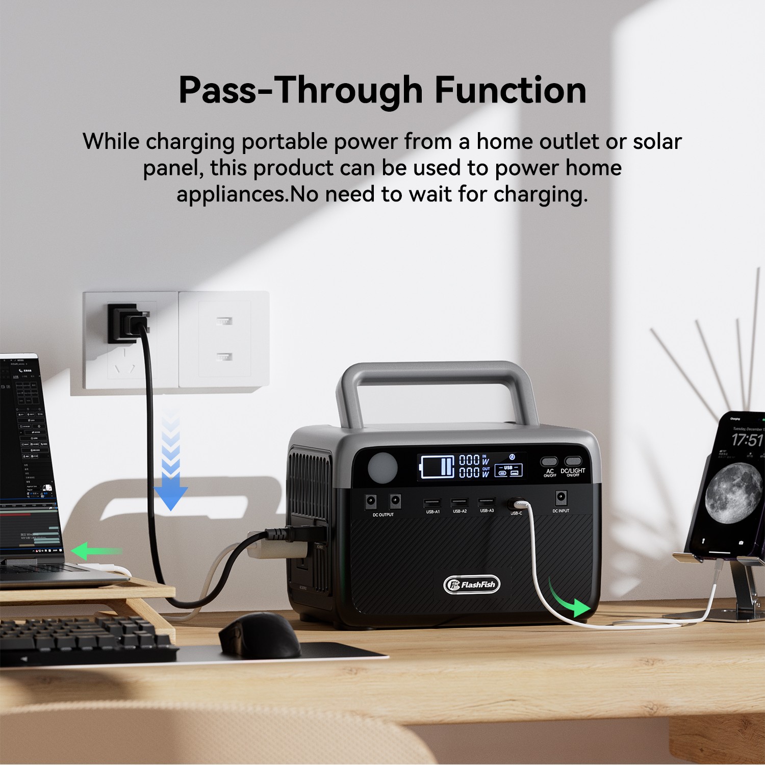 Flashfish Portable Power Station LiFepO4 300W 230.4Wh Optional Solar Panel 100W
