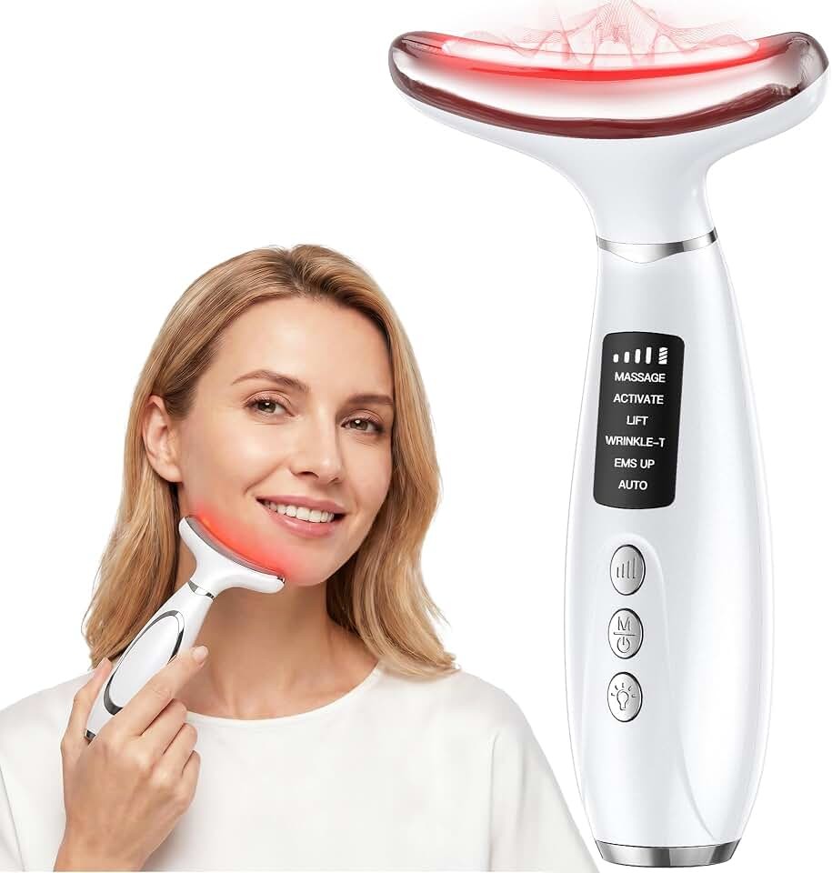 Red Light Therapy for Face and Neck, 7-Color Face Massager Tool for Anti-Aging