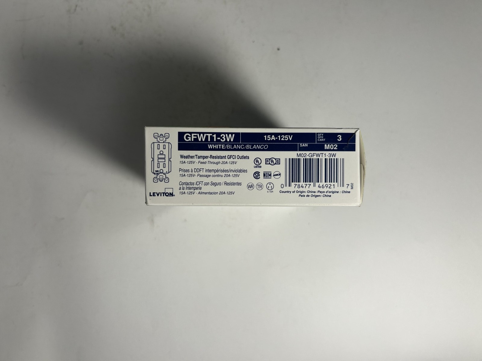 PACK of 3 Leviton GFWT1-W White 15 Amp Slim GFCI Weather-Resistant Outlet