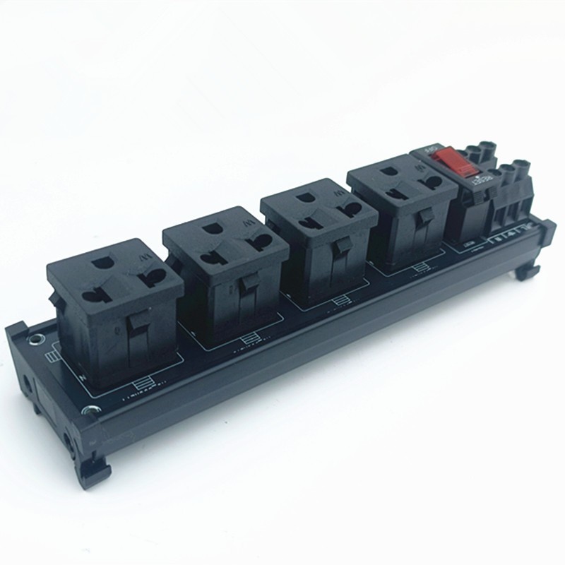 DIN Rail Mount AC 125V Three Receptacles Outlet Power Strip Module.