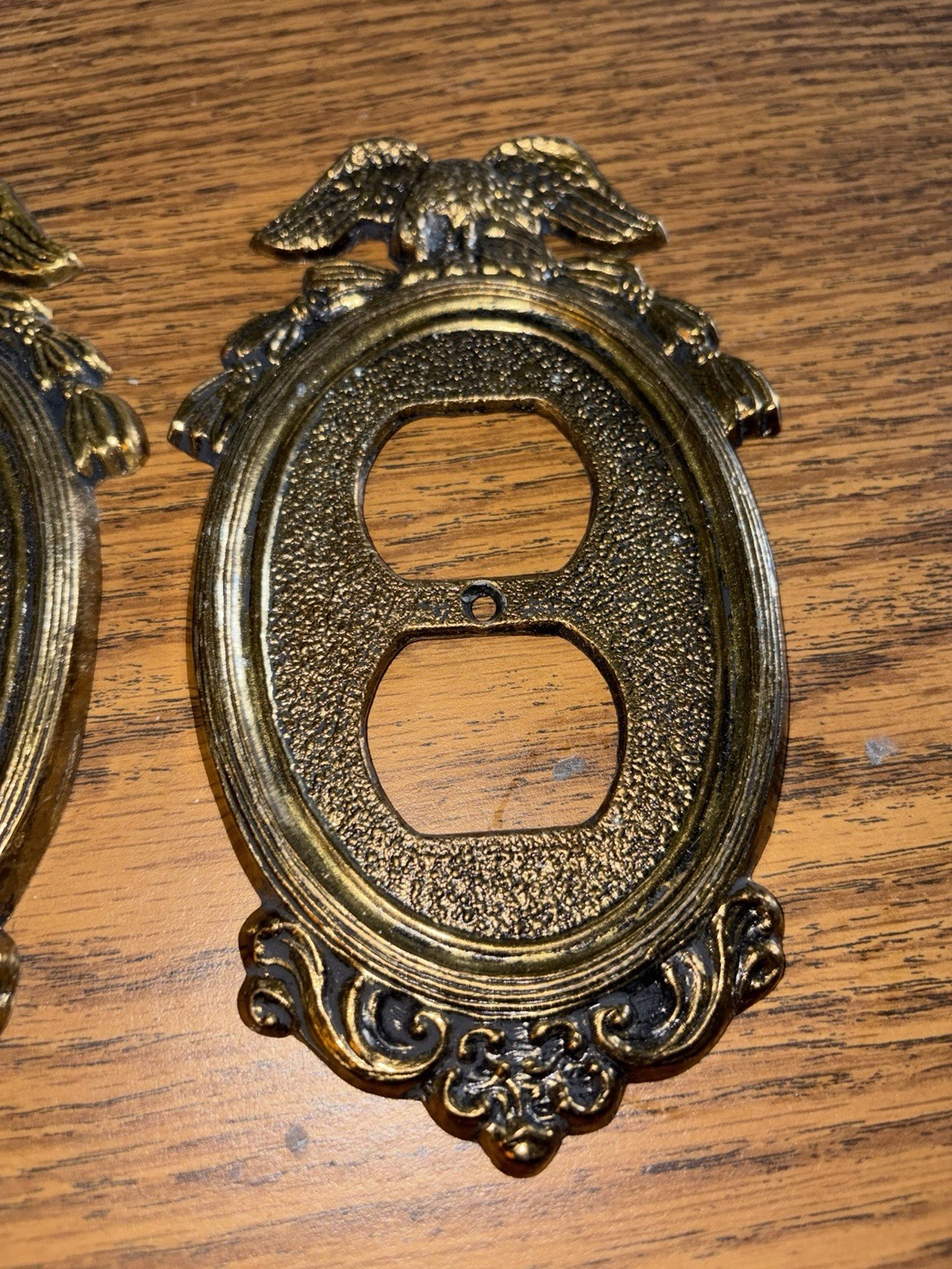 Vintage Gold Tone Federal Eagle Match Pair Wall Plug Covers PN – 7258