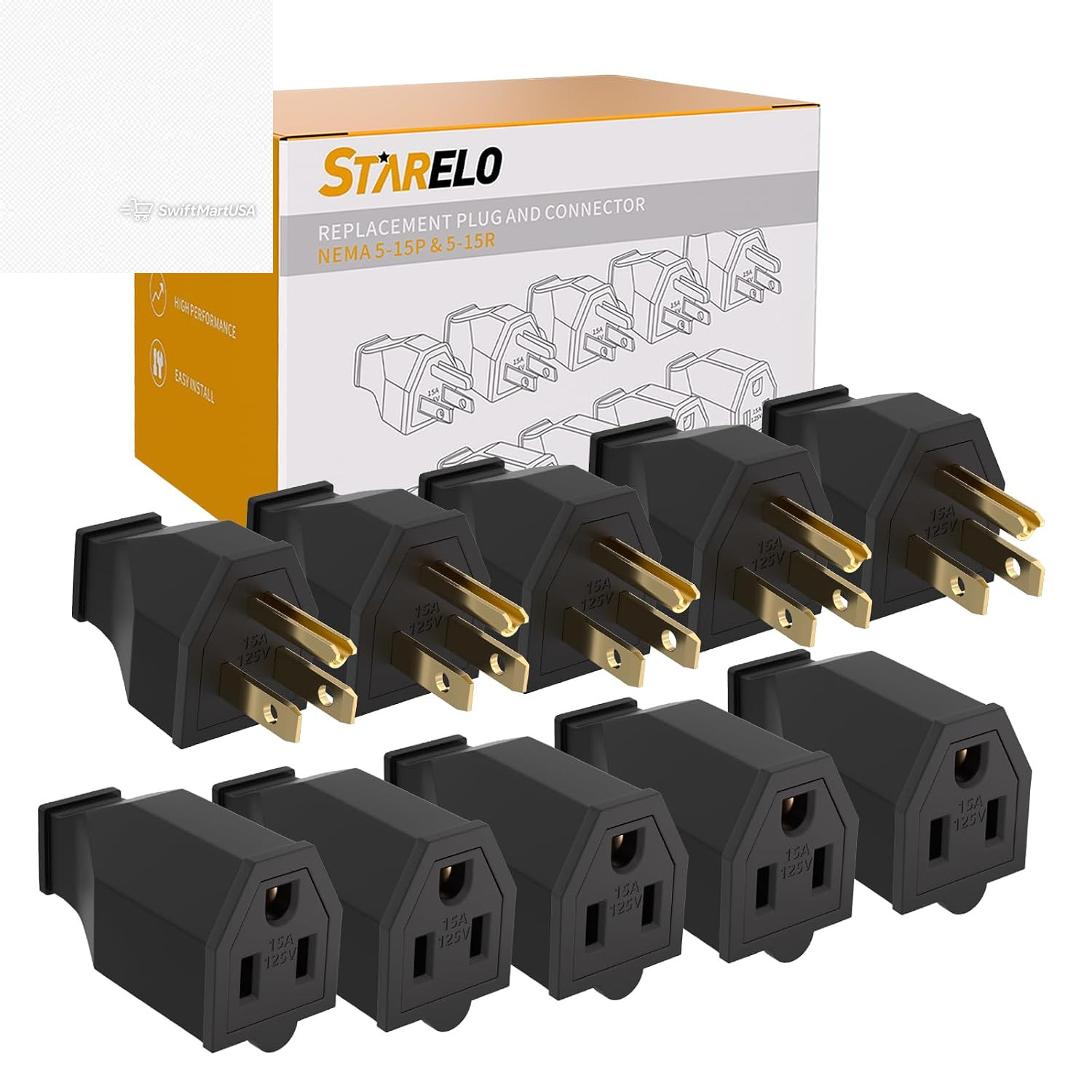 5 Pack Extension Cord Ends Female 125V 15A 2 Pole 3 Wire Replacement Plug Heavy