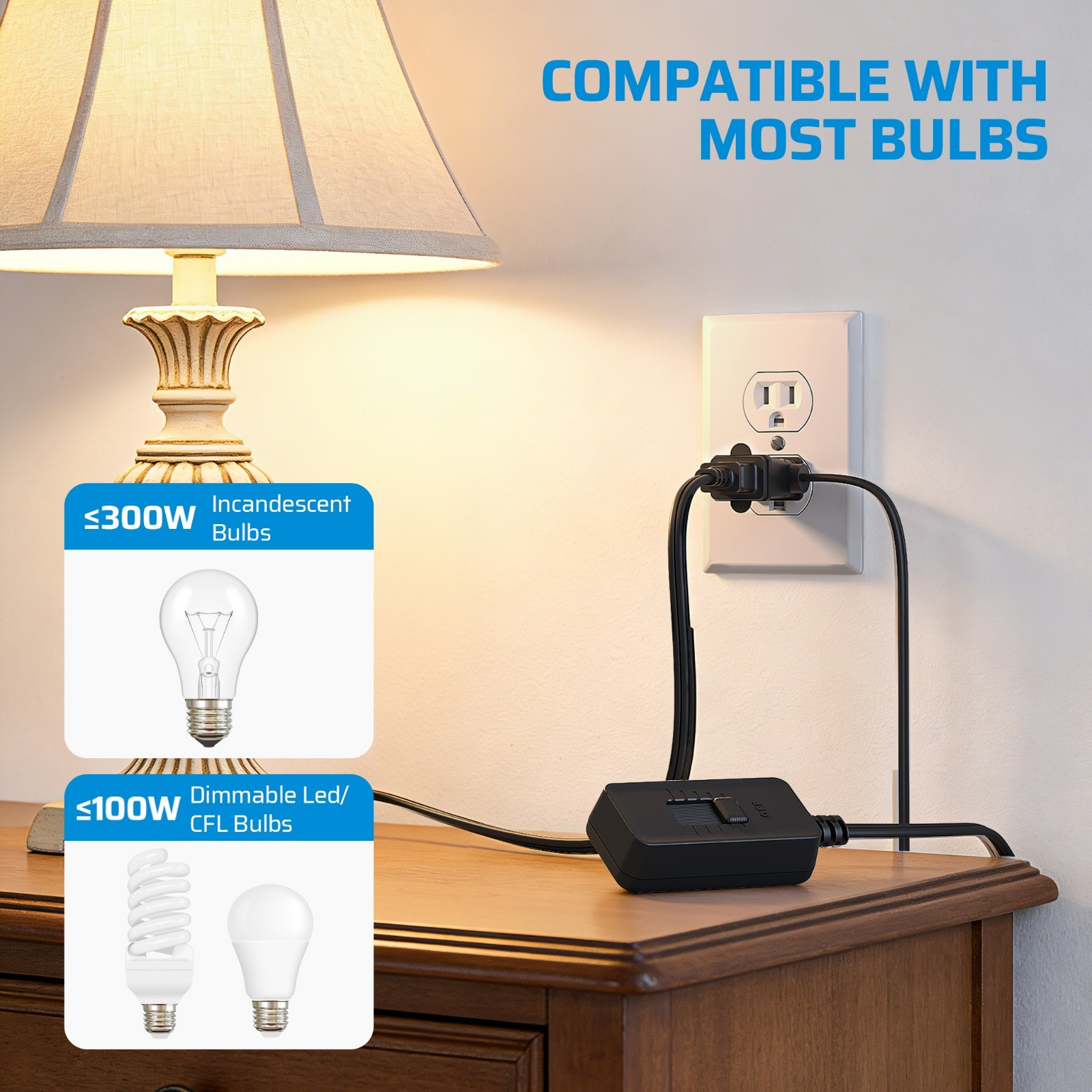 Plug in Dimmer Switch for Lamp, Table Lamp Dimmer for Dimmable LED/CFL Lights