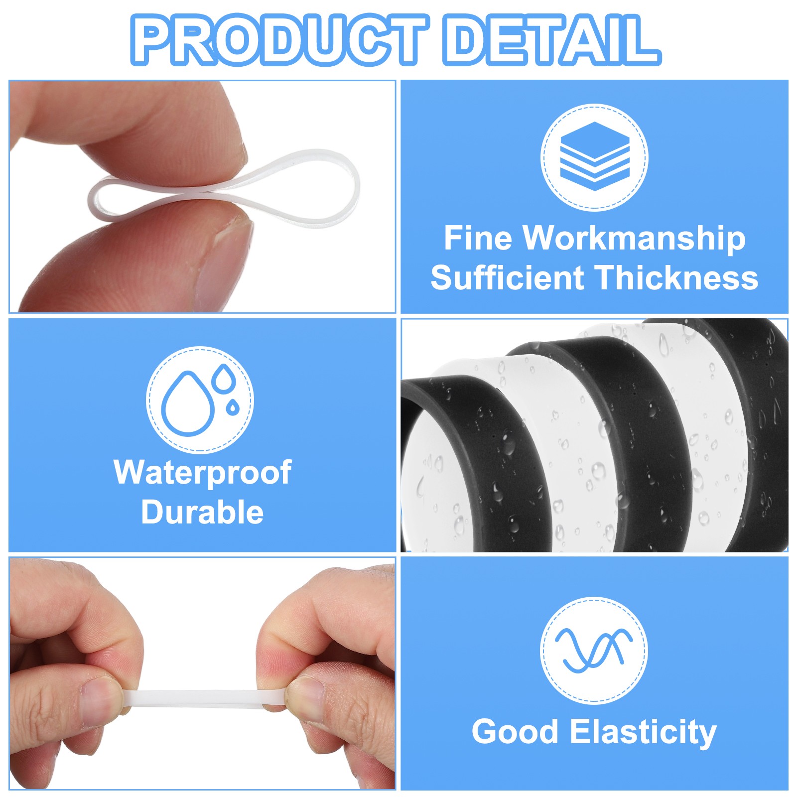 60Pcs Silicone Rubber Bands 20mm/0.8″ Rubber Bands Rings Cable Ties White