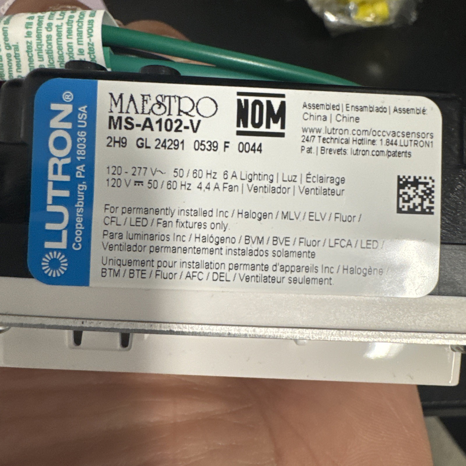 Lutron Maestro Motion Detector Light Switch MS-A-202-WH