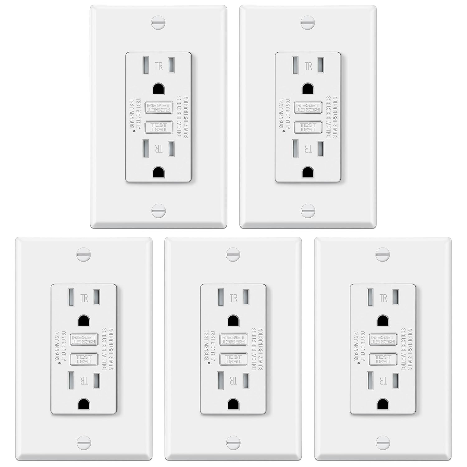 10 Pack GFCI Outlets 15 Amp, Tamper Resistant (TR), Ultra Slim GFI Receptacles w