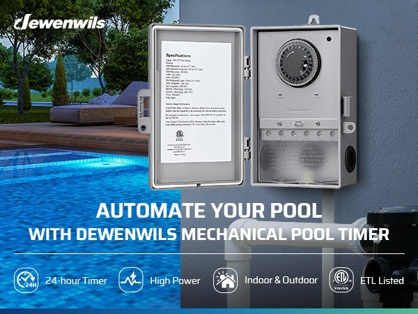 DEWENWILS Pool Pump Timer Box Outdoor, 24-Hour Programmable ON/Off Timer Switch