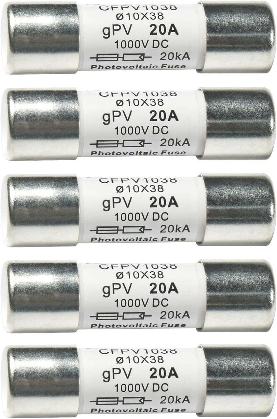 5-Pack HQRP Solar PV Fast Acting Photovoltaic Fuse Link CFPV-1038 gPV 20A 1000V