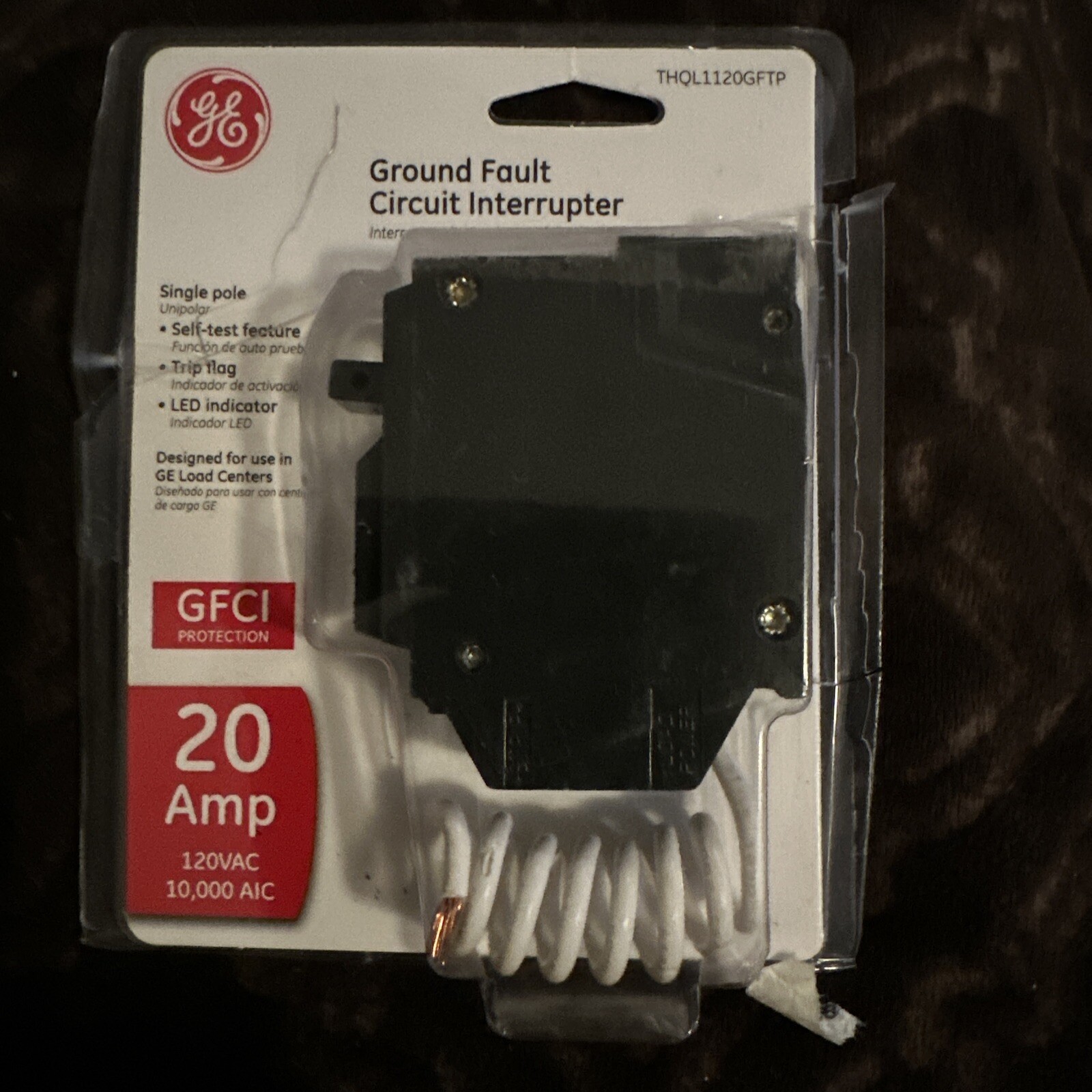 GE THQL1120GFTP Single Pole 20A GFCI Ground Fault Circuit Interrupter, Breaker