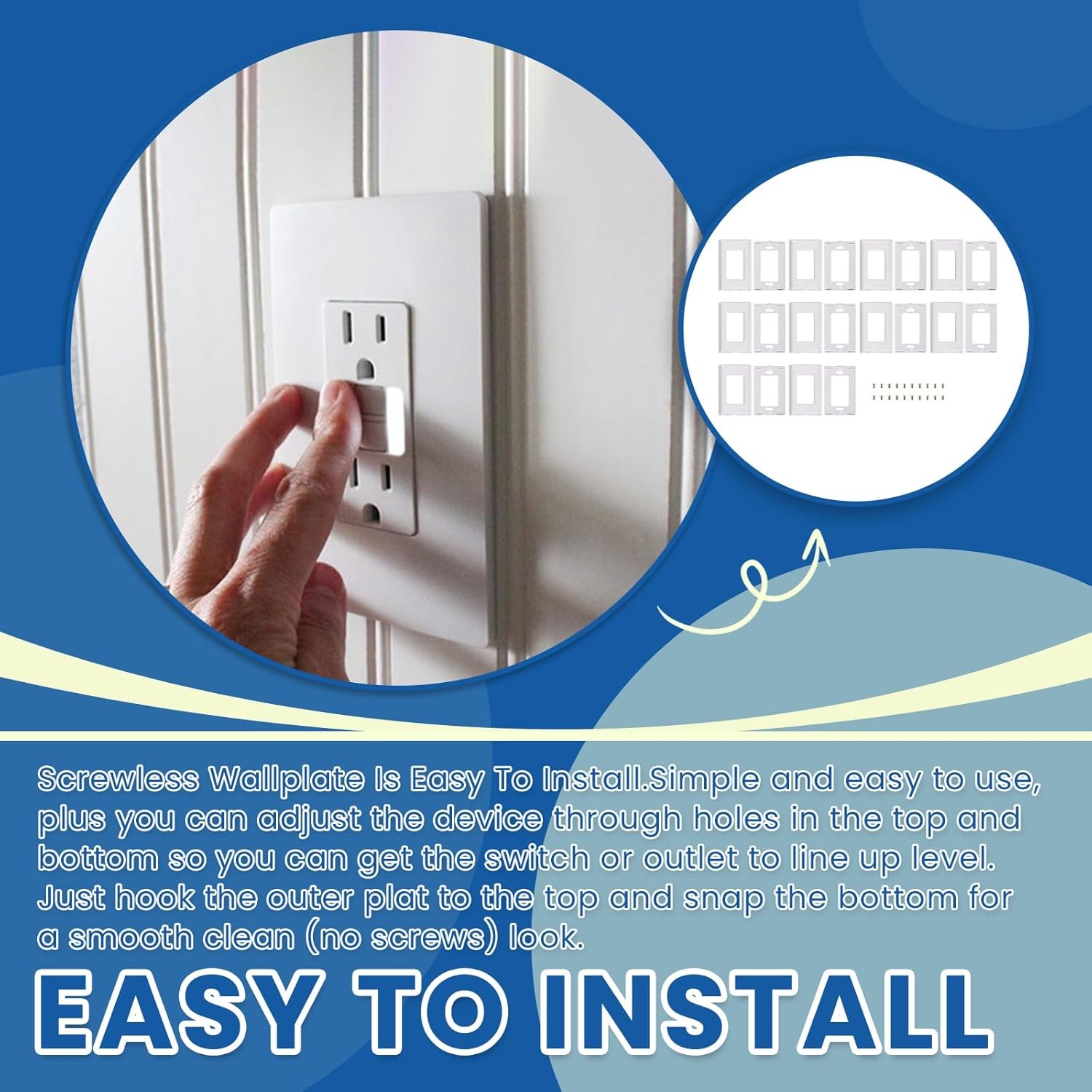 10Pc 80301-SW Screwless Wallplate For 1-Gang Decora Plus Screwless Snap-On Mount