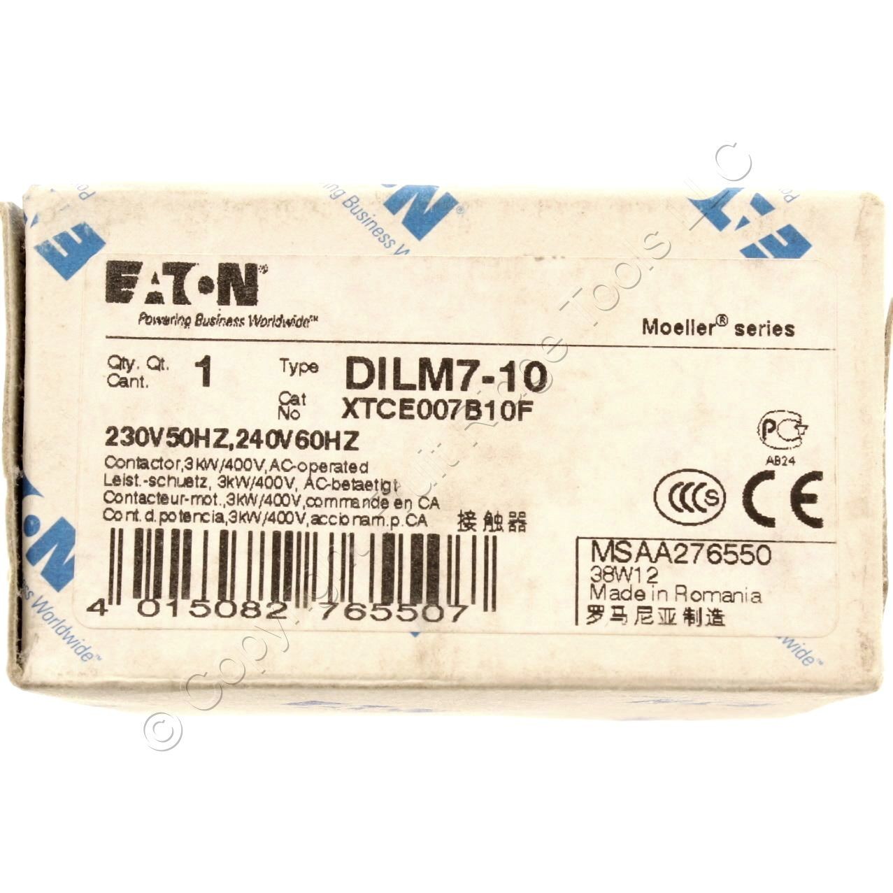 Eaton AC Non-Reversing IEC Contactor XT Series 3P 7A B-Frame 1NO 230V 50Hz Coil