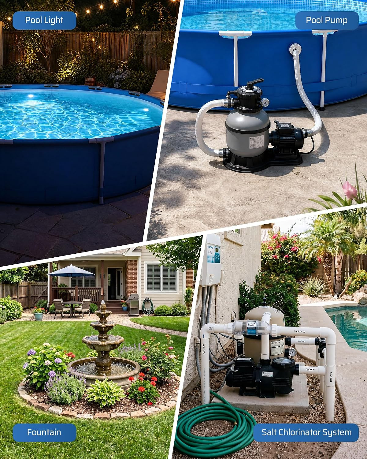 Wifi Pool Timer, NEMA L5-20R, 20A 125V 1.5HP, Weatherproof PC Cover, Work with S