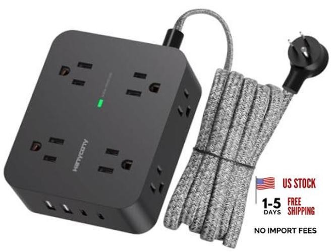 Surge Protector Power Strip, 1080J, 5 Ft Braided Extension Cord | 8 5ft Black
