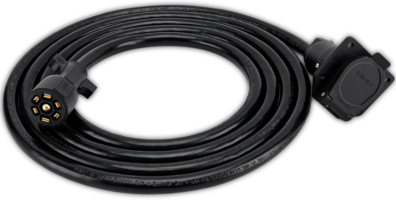 7 pin Trailer Extension (12 Feet)- 7 Way Trailer Plug Extension- 7 Blade Trailer