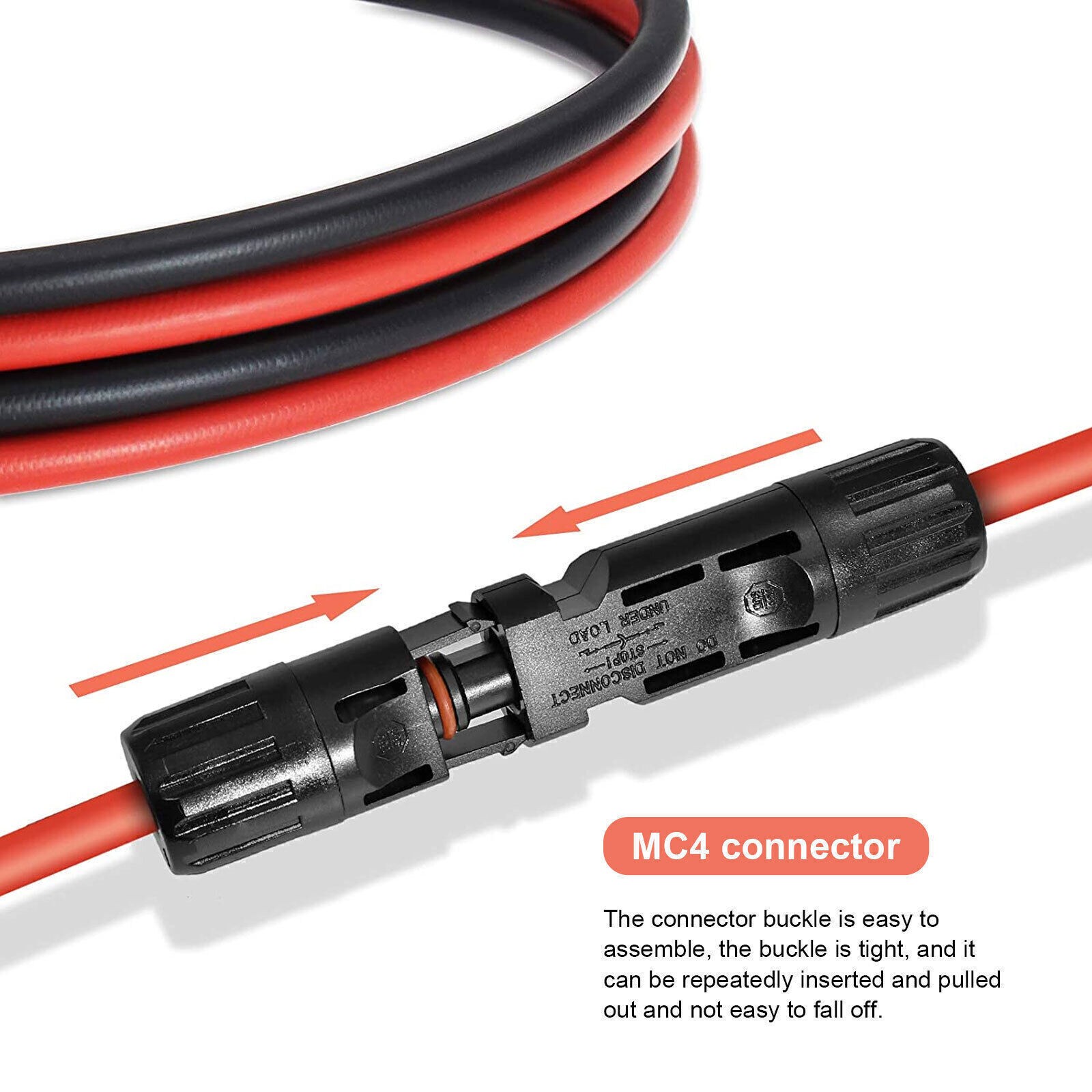 Black+Red 10 AWG Solar Panel Extension Cable Silicone Flexible Wire Connectors