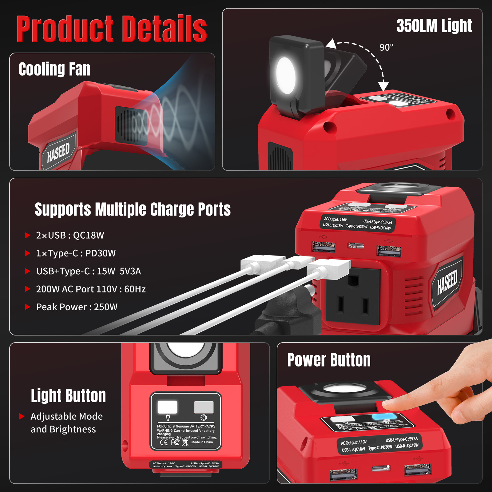2-Pack Power Inverter for Milwaukee 18V Battery 200W AC USB C LED Light 110V Out