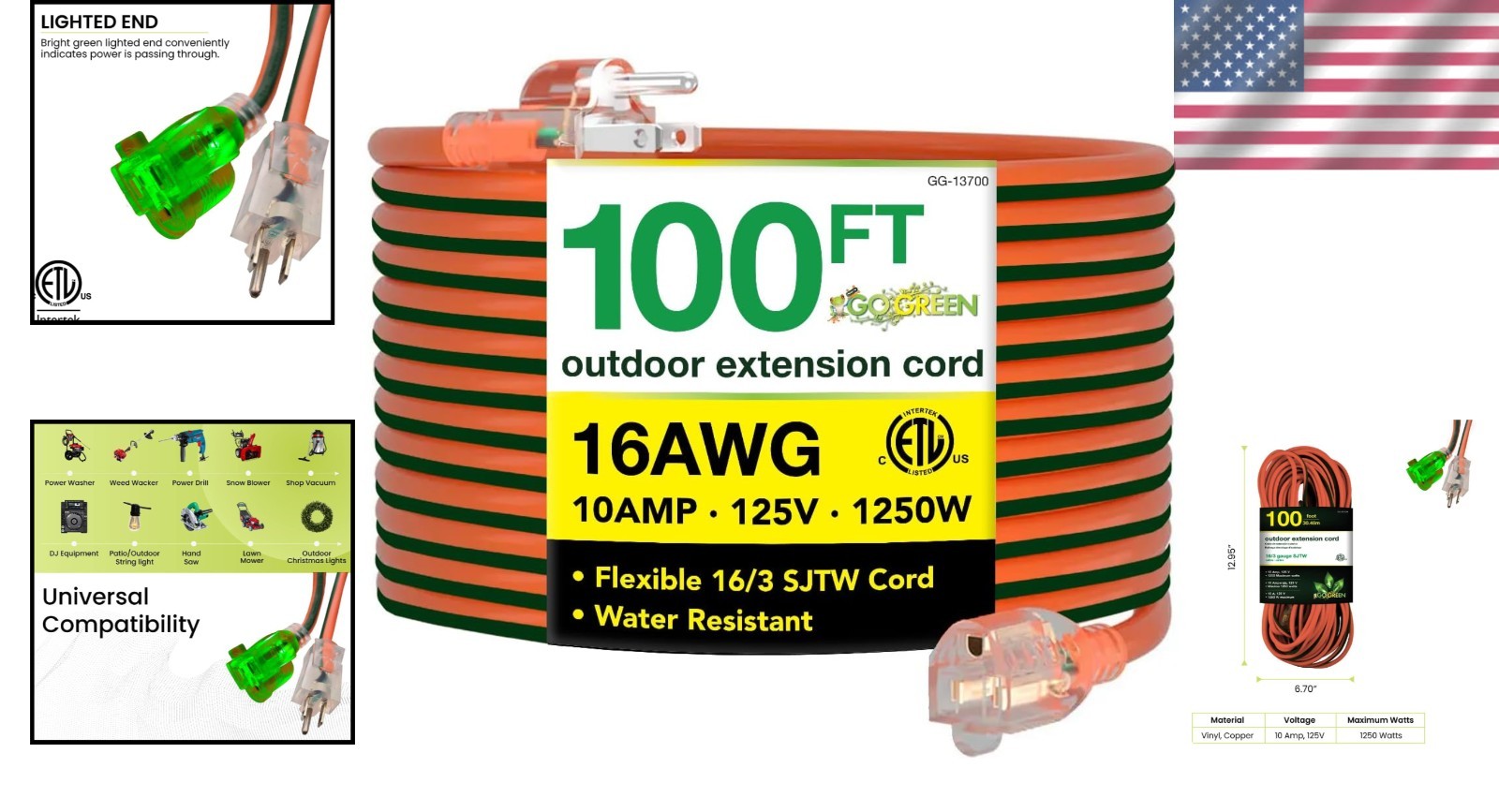 100ft Contractor Grade Outdoor Extension Cord – Moisture & Abrasion Resistant