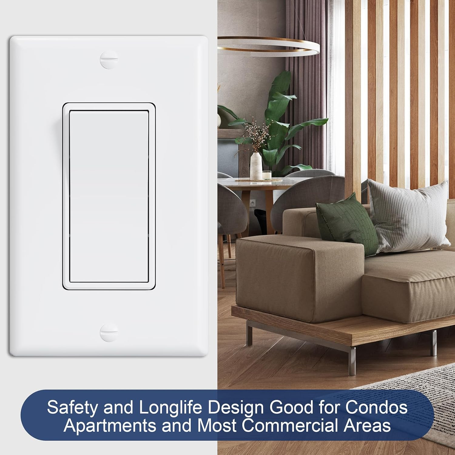 Single Pole Decorator Wall Light Switch with Quiet Operation, Wall Plate Include