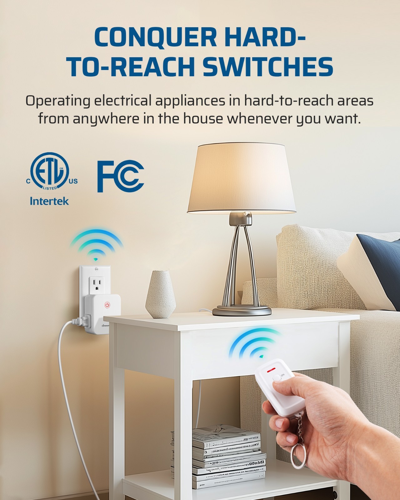 DEWENWILS Wireless Remote Control Electrical Outlet Switch 2 Side Outlets