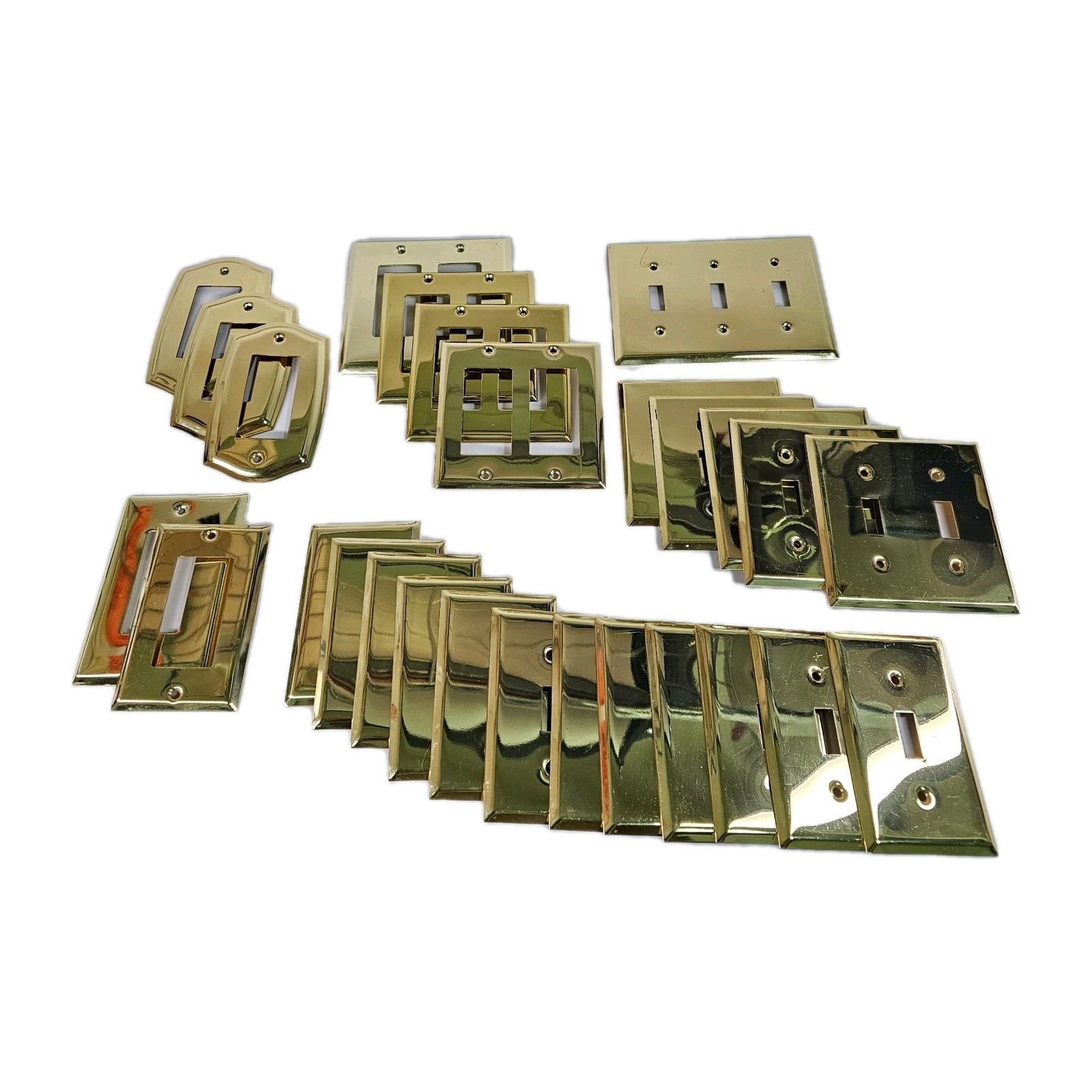 Vtg Lot Of 27 Gold Solid Brass Wall Switch Outlet Plate Covers MCM Art Deco