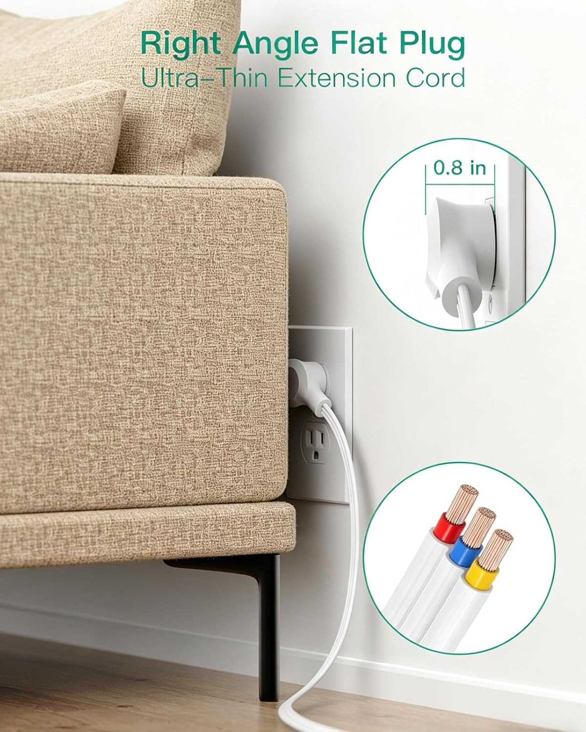 Surge Protector Power Strip – 12 Widely Spaced Multi Outlets, Wall Mount, 3 Side