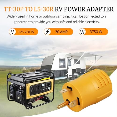 30 Amp Plug Adapter NEMA TT-30P to L5-30R 3 Prong RV Plug,30Amp TT-30P Male to