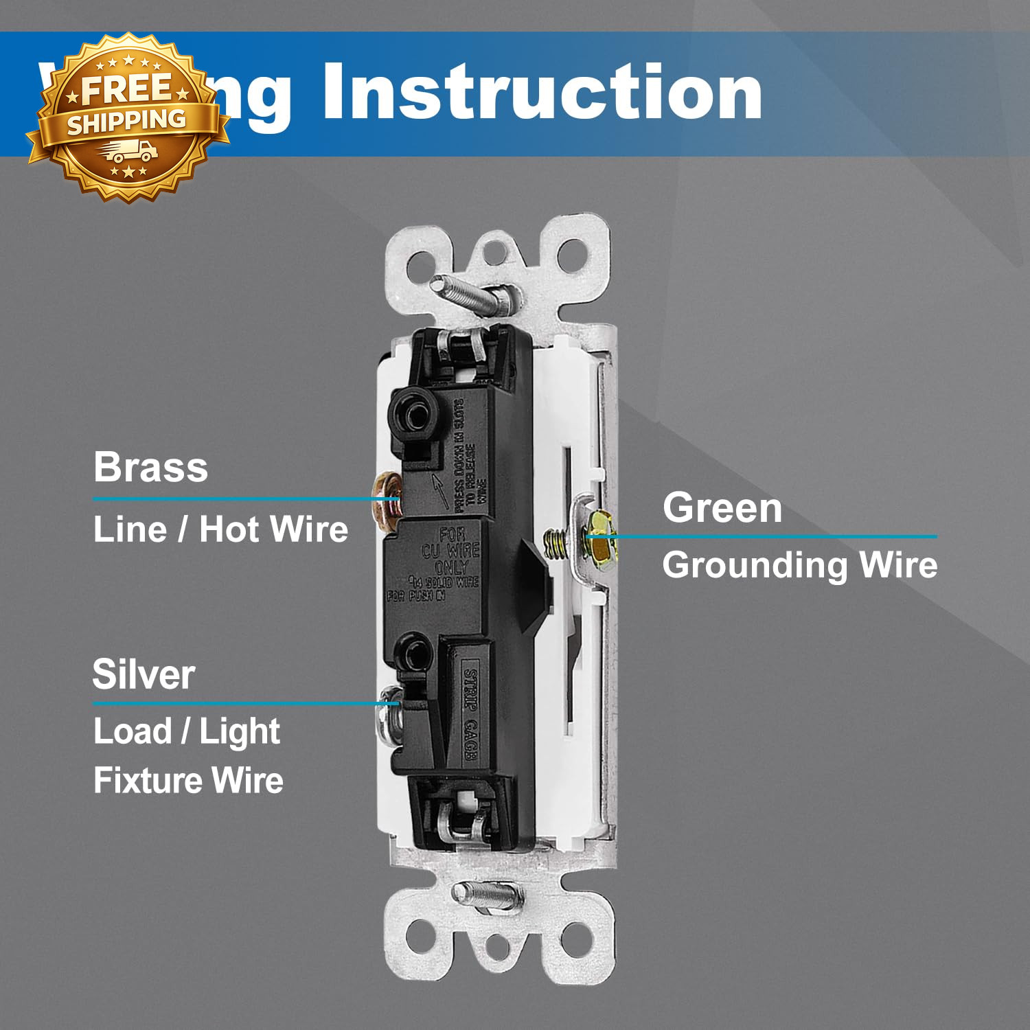 10 Pack Single Pole Decorator Light Switch with Wallplate 15A 120/277V Rocker