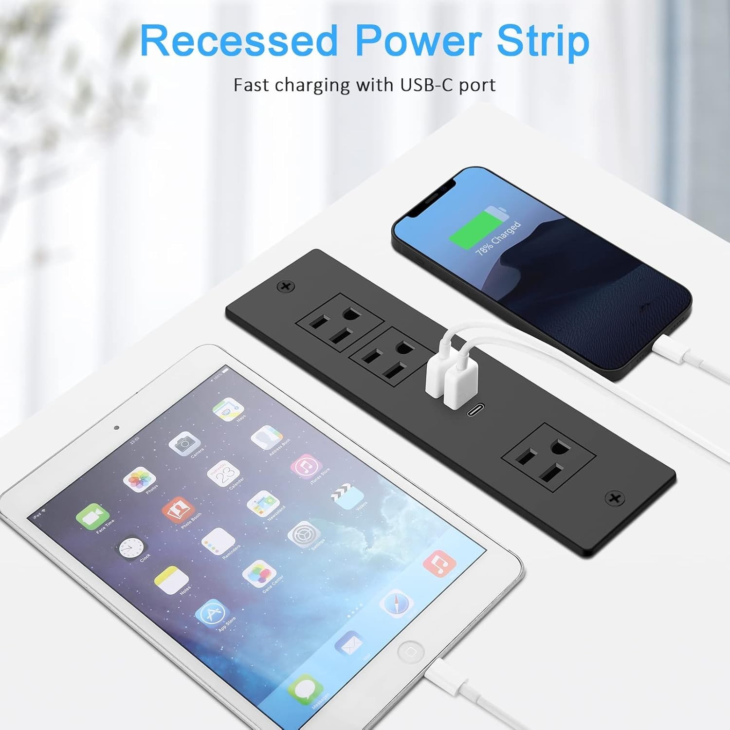 Recessed Power Strip, Furniture Drawer Outlet with 20W PD USB-C & 18W QC3.0 U…